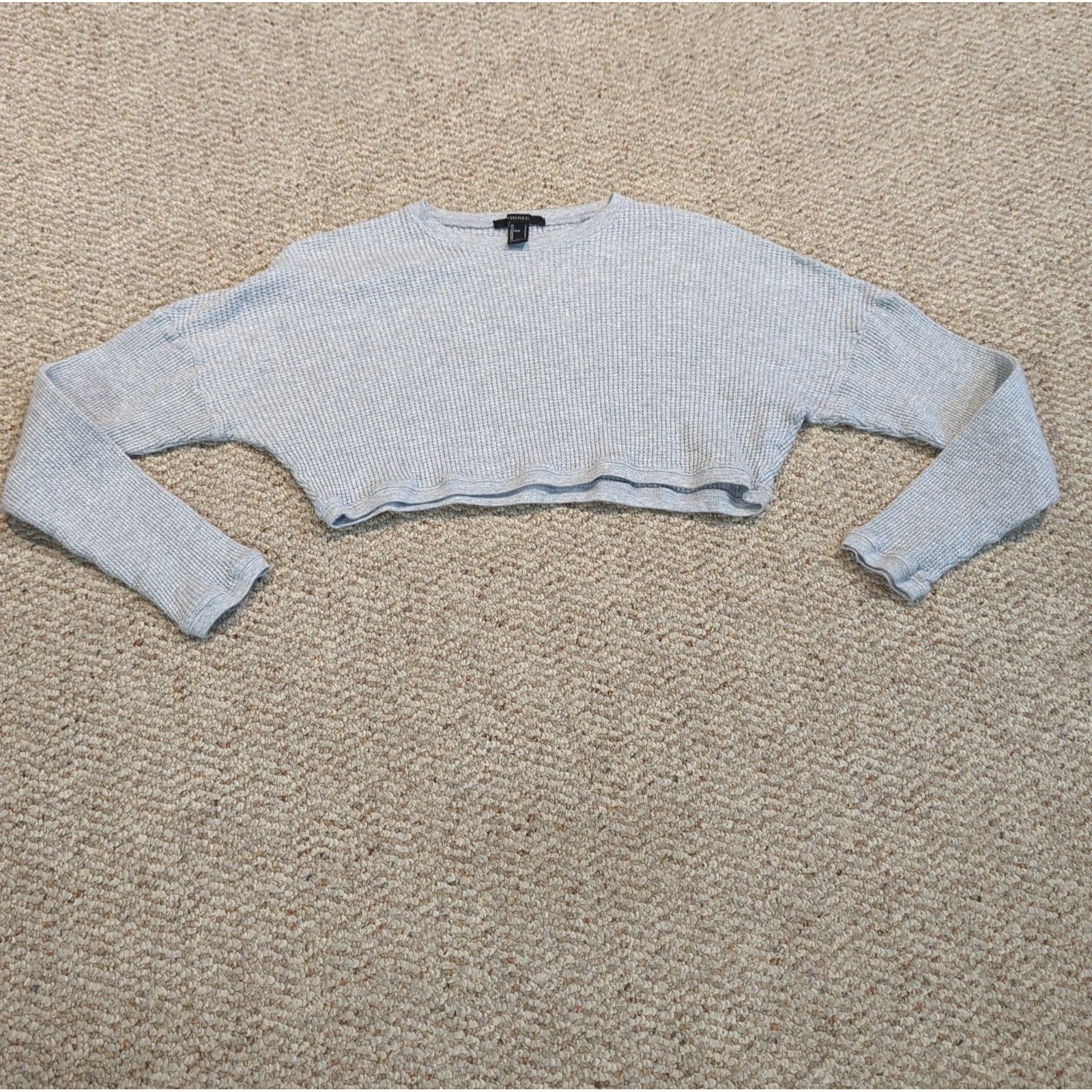 Forever 21 Cropped Thermal Waffle Top Shirt Womens Small Gray Lounge Casual